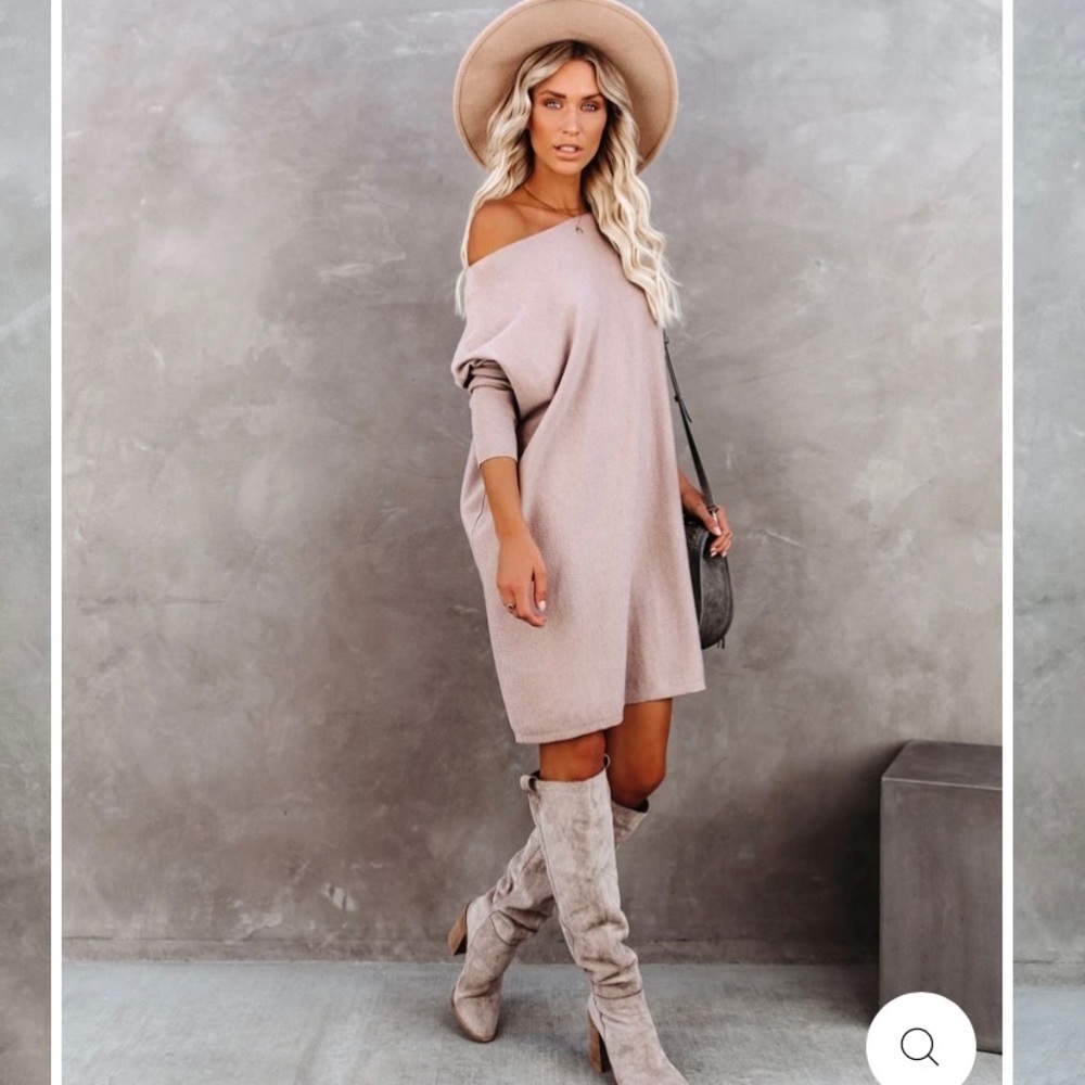 Idem ditto Taupe Off-Shoulder Midi Dress